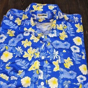 Tipsy Elves Men's‎ Blue Botanics Hawaiian Shirt XXL Pocket Tailored Fit